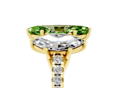 Yellow gold Three-Stone Marquise Cut Peridot Ring with Pavé Band and Prong Setting_17