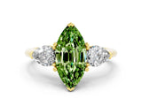 Yellow gold Three-Stone Marquise Cut Peridot Ring with Pear Side Stones and Four-Prong Setting