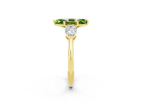 Yellow gold Three-Stone Marquise Cut Peridot Ring with Pear Side Stones and Four-Prong Setting_2