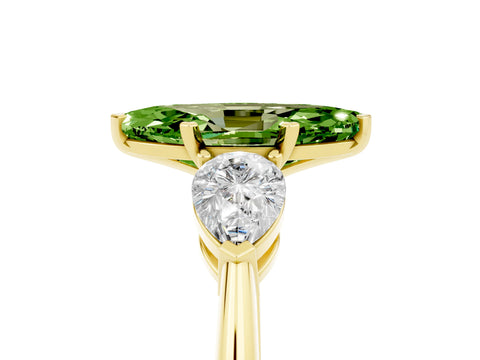 Yellow gold Three-Stone Marquise Cut Peridot Ring with Pear Side Stones and Four-Prong Setting_5