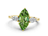 Yellow gold Three-Stone Marquise Cut Peridot Ring with Pear  Side Stones in Four-Prong Setting_12