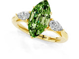 Yellow gold Three-Stone Marquise Cut Peridot Ring with Pear  Side Stones in Four-Prong Setting_13