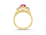 Yellow gold Three-Stone Marquise Cut Pink Sapphire Braided Band Ring with Four-Prong Setting_39
