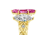 Yellow gold Three-Stone Marquise Cut Pink Sapphire Braided Band Ring with Four-Prong Setting_41