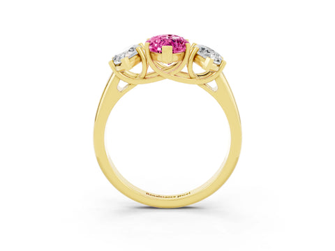 Yellow gold Three-Stone Marquise Cut Pink Sapphire Engagement Ring with Prong Setting_3