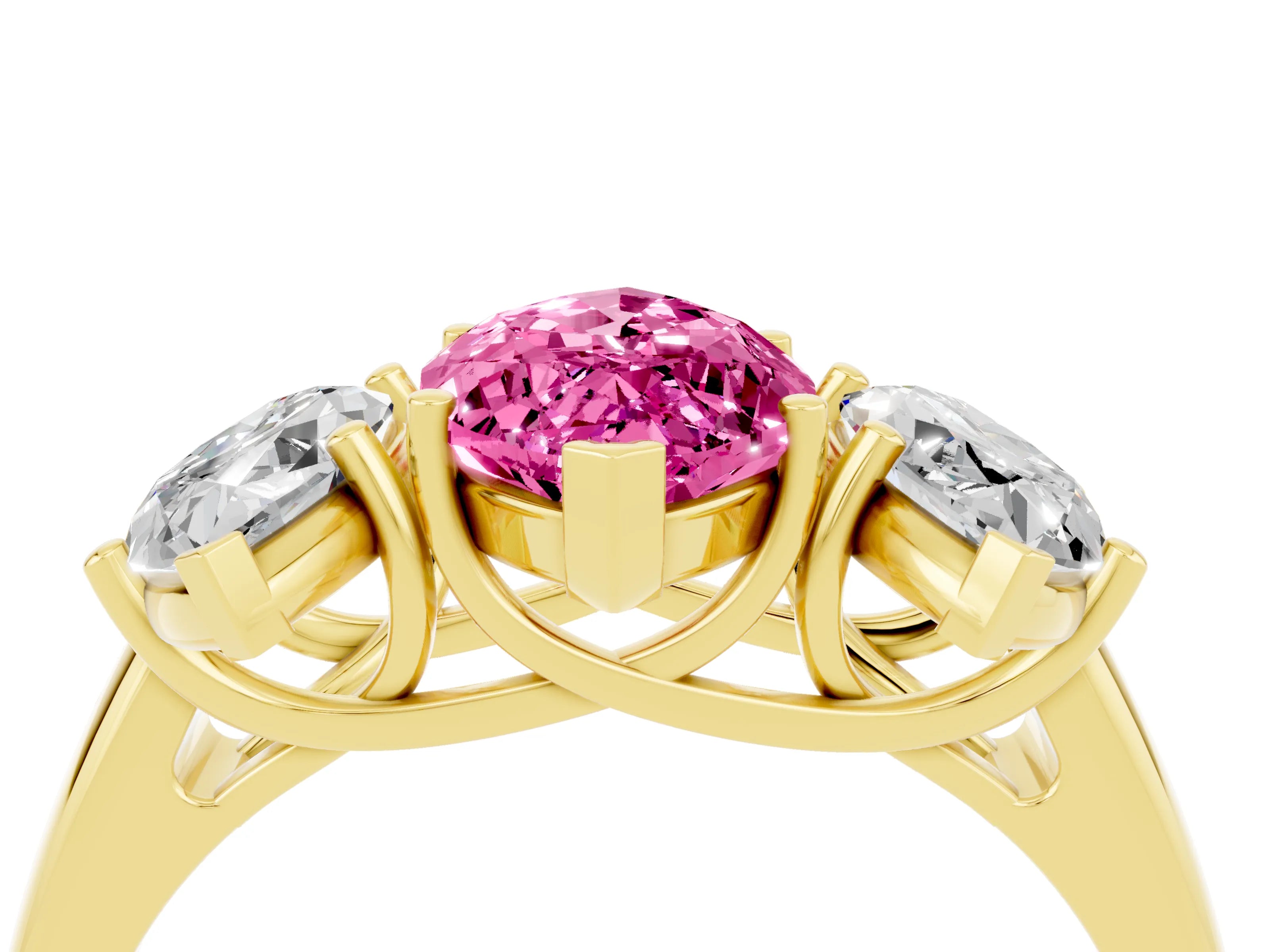 Yellow gold Three-Stone Marquise Cut Pink Sapphire Engagement Ring with Prong Setting_4