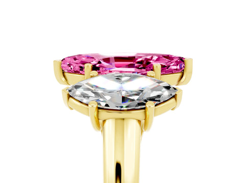 Yellow gold Three-Stone Marquise Cut Pink Sapphire Engagement Ring with Prong Setting_5