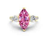 Yellow gold Three-Stone Marquise Cut Pink Sapphire Pavé Band with Four-Prong Setting_24
