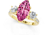 Yellow gold Three-Stone Marquise Cut Pink Sapphire Pavé Band with Four-Prong Setting_25