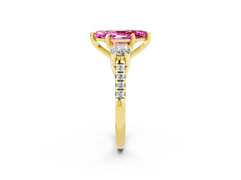 Yellow gold Three-Stone Marquise Cut Pink Sapphire Pavé Band with Four-Prong Setting_26