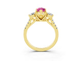 Yellow gold Three-Stone Marquise Cut Pink Sapphire Pavé Band with Four-Prong Setting_27