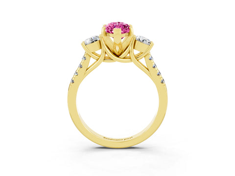 Yellow gold Three-Stone Marquise Cut Pink Sapphire Pavé Band with Four-Prong Setting_27