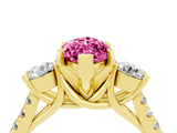 Yellow gold Three-Stone Marquise Cut Pink Sapphire Pavé Band with Four-Prong Setting_28