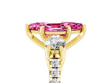 Yellow gold Three-Stone Marquise Cut Pink Sapphire Pavé Band with Four-Prong Setting_29