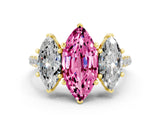 Yellow gold Three-Stone Marquise Cut Pink Sapphire Ring with Pavé Band and Prong Setting_36