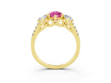 Yellow gold Three-Stone Marquise Cut Pink Sapphire Ring with Pavé Band and Prong Setting_39