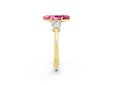 Yellow gold Three-Stone Marquise Cut Pink Sapphire Ring with Pear Side Stones and Four-Prong Setting_26
