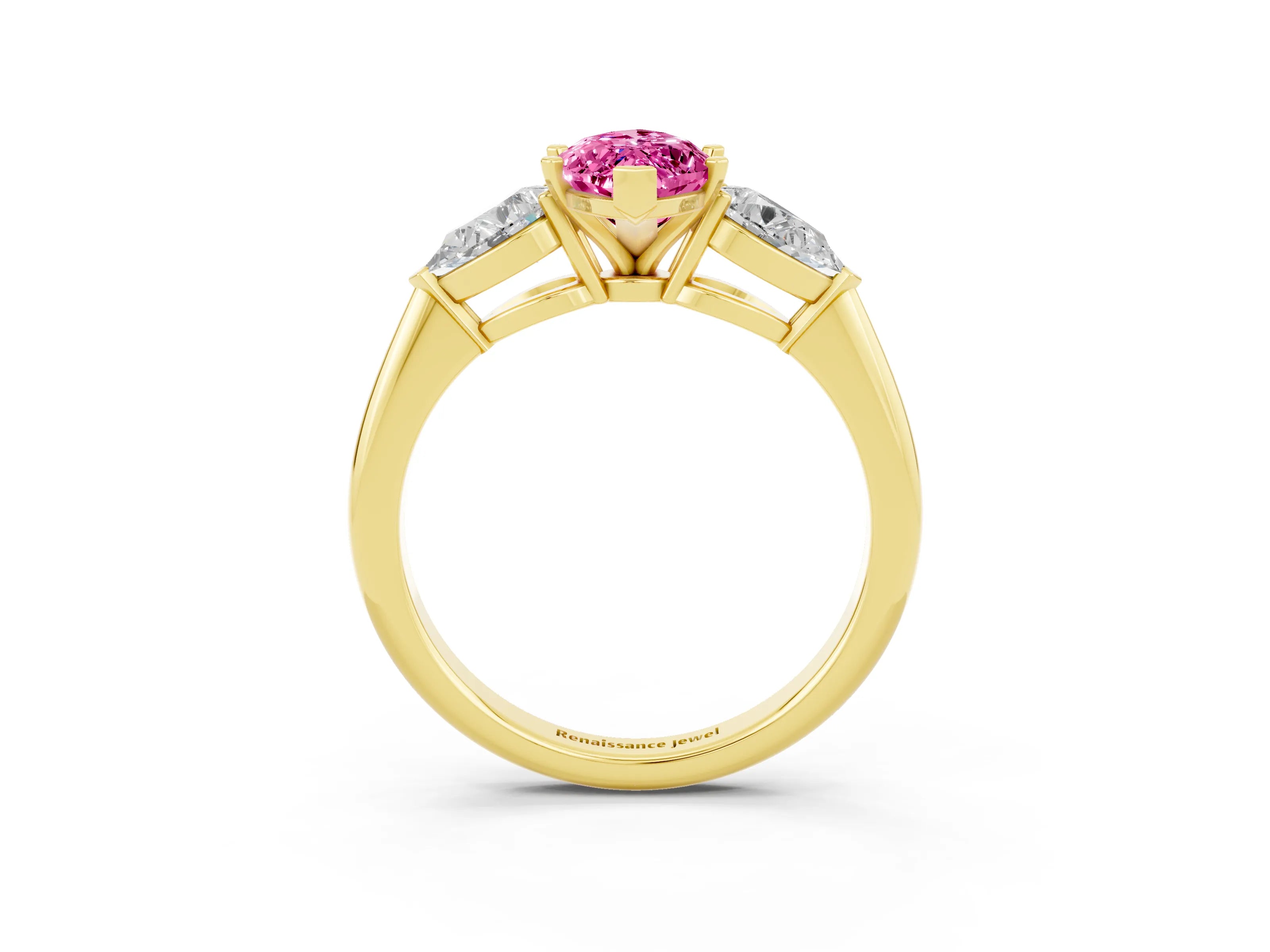 Yellow gold Three-Stone Marquise Cut Pink Sapphire Ring with Pear Side Stones and Four-Prong Setting_27