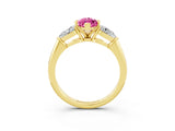 Yellow gold Three-Stone Marquise Cut Pink Sapphire Ring with Pear Side Stones and Four-Prong Setting_27