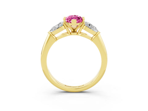 Yellow gold Three-Stone Marquise Cut Pink Sapphire Ring with Pear Side Stones and Four-Prong Setting_27