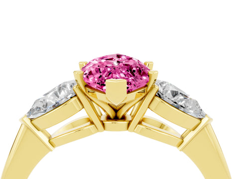 Yellow gold Three-Stone Marquise Cut Pink Sapphire Ring with Pear Side Stones and Four-Prong Setting_28