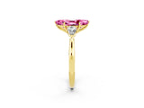 Yellow gold Three-Stone Marquise Cut Pink Sapphire Ring with Pear  Side Stones in Four-Prong Setting_14