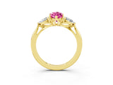 Yellow gold Three-Stone Marquise Cut Pink Sapphire Ring with Pear  Side Stones in Four-Prong Setting_15