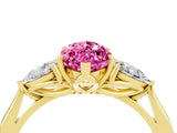 Yellow gold Three-Stone Marquise Cut Pink Sapphire Ring with Pear  Side Stones in Four-Prong Setting_16