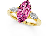 Yellow gold Three-Stone Marquise Cut Pink Sapphire Ring with Pear  Side Stones in Four-Prong Setting_37
