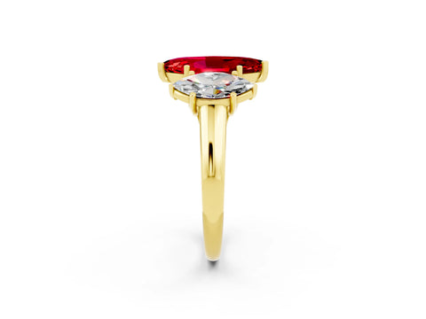 Yellow gold Three-Stone Marquise Cut Ruby Engagement Ring with Prong Setting_2