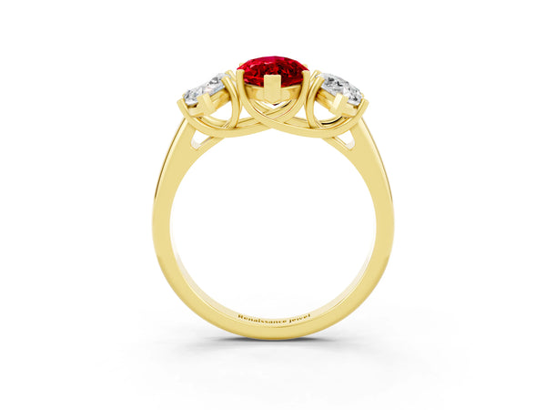 Yellow gold Three-Stone Marquise Cut Ruby Engagement Ring with Prong Setting