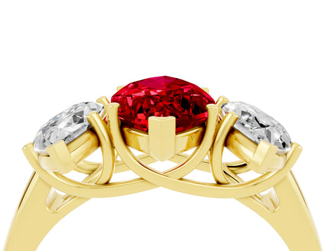 Yellow gold Three-Stone Marquise Cut Ruby Engagement Ring with Prong Setting_4