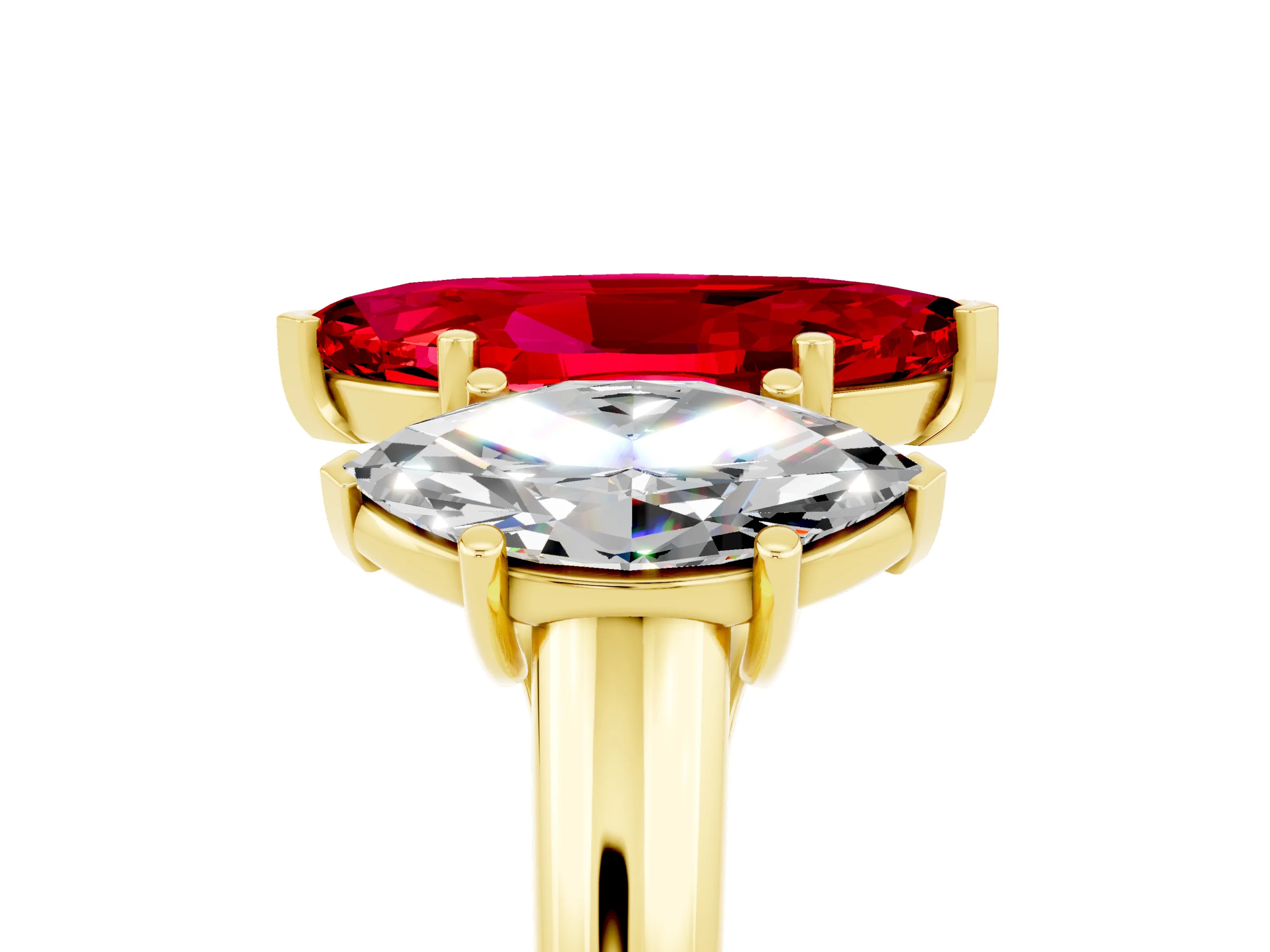 Yellow gold Three-Stone Marquise Cut Ruby Engagement Ring with Prong Setting_5