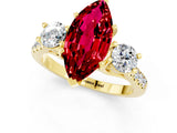 Yellow gold Three-Stone Marquise Cut Ruby Pavé Band with Four-Prong Setting_1