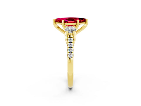 Yellow gold Three-Stone Marquise Cut Ruby Pavé Band with Four-Prong Setting_2