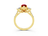 Yellow gold Three-Stone Marquise Cut Ruby Pavé Band with Four-Prong Setting_3