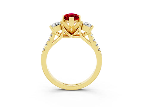 Yellow gold Three-Stone Marquise Cut Ruby Pavé Band with Four-Prong Setting_3