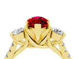Yellow gold Three-Stone Marquise Cut Ruby Pavé Band with Four-Prong Setting_4