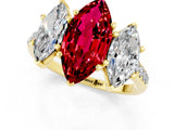 Yellow gold Three-Stone Marquise Cut Ruby Ring with Pavé Band and Prong Setting_13
