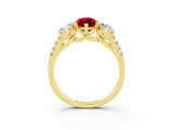 Yellow gold Three-Stone Marquise Cut Ruby Ring with Pavé Band and Prong Setting_15