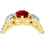 Yellow gold Three-Stone Marquise Cut Ruby Ring with Pavé Band and Prong Setting_16