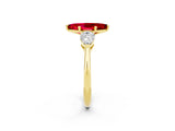 Yellow gold Three-Stone Marquise Cut Ruby Ring with Pear Side Stones and Four-Prong Setting_2