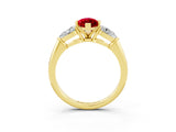 Yellow gold Three-Stone Marquise Cut Ruby Ring with Pear Side Stones and Four-Prong Setting_3