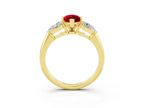 Yellow gold Three-Stone Marquise Cut Ruby Ring with Pear Side Stones and Four-Prong Setting_3