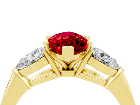 Yellow gold Three-Stone Marquise Cut Ruby Ring with Pear Side Stones and Four-Prong Setting_4