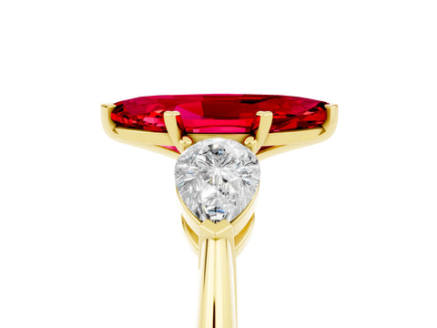 Yellow gold Three-Stone Marquise Cut Ruby Ring with Pear Side Stones and Four-Prong Setting_5