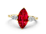 Yellow gold Three-Stone Marquise Cut Ruby Ring with Pear  Side Stones in Four-Prong Setting_12