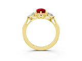 Yellow gold Three-Stone Marquise Cut Ruby Ring with Pear  Side Stones in Four-Prong Setting_15