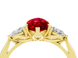 Yellow gold Three-Stone Marquise Cut Ruby Ring with Pear  Side Stones in Four-Prong Setting_16