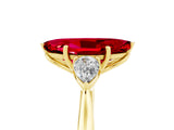 Yellow gold Three-Stone Marquise Cut Ruby Ring with Pear  Side Stones in Four-Prong Setting_17
